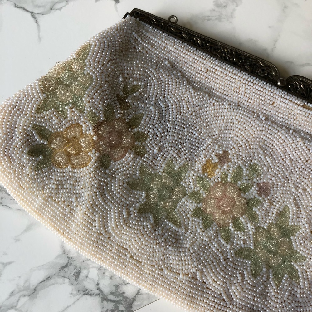 ** Vintage Beaded Floral Clutch –Hand Made in Japan